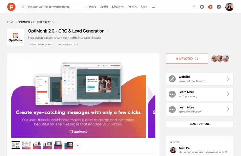 optimonk on product hunt 768x498 - Press